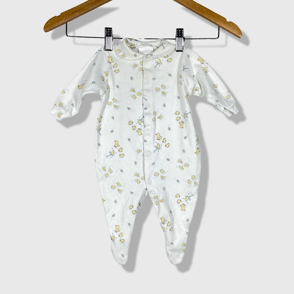 Carter's Footed Sleeper Baby 0-3M White Yellow Duck‎ Print Vintage Aesthetic